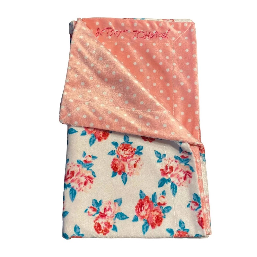 Betsey Johnson Baby Girl Blanket Floral Roses Polka Dot 35 x 30 Nursery Infant